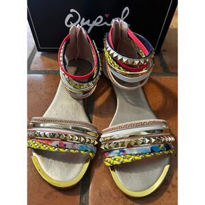 Qupid Lana Pink Multicolor Fabric Sandals Zip Closure Size 7